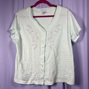 Heavenly Bodies Mint Short Sleeve Button Up Top Womens Size 2X Teal Cottegecore